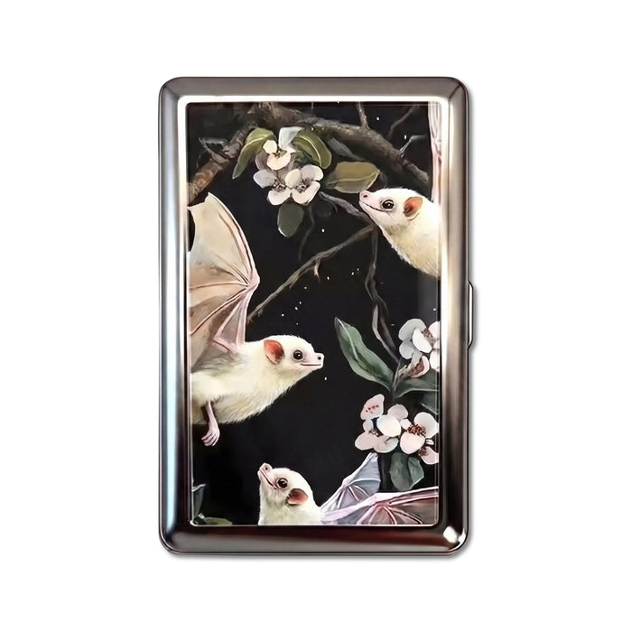 Blossom Bats Tin Cardholder Wallet Chrome
