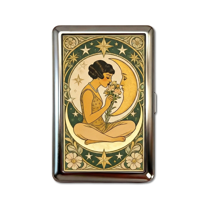 Crescent Bouquet Tin Cardholder Wallet Chrome