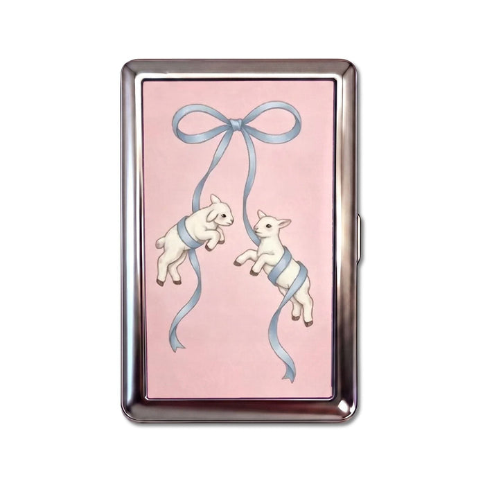 Ribbon Lambs Tin Cardholder Wallet Chrome