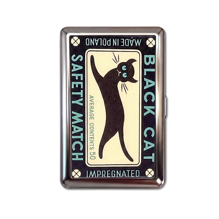 Black Cat Match Tin Cardholder Wallet Chrome