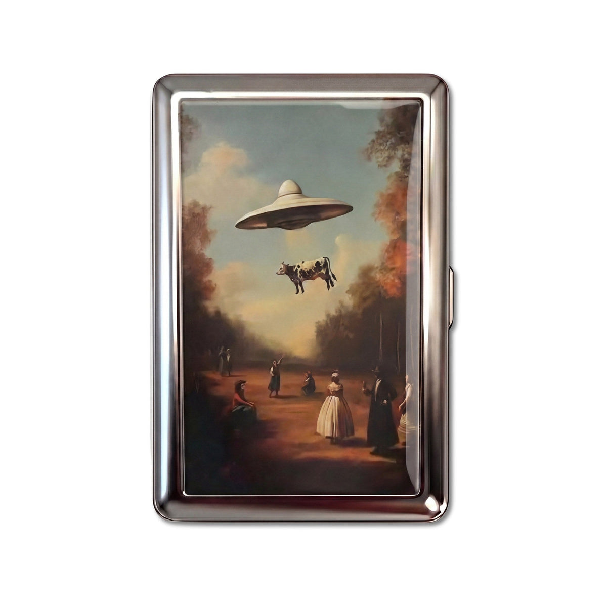Bovine Abduction Tin Cardholder Wallet Chrome
