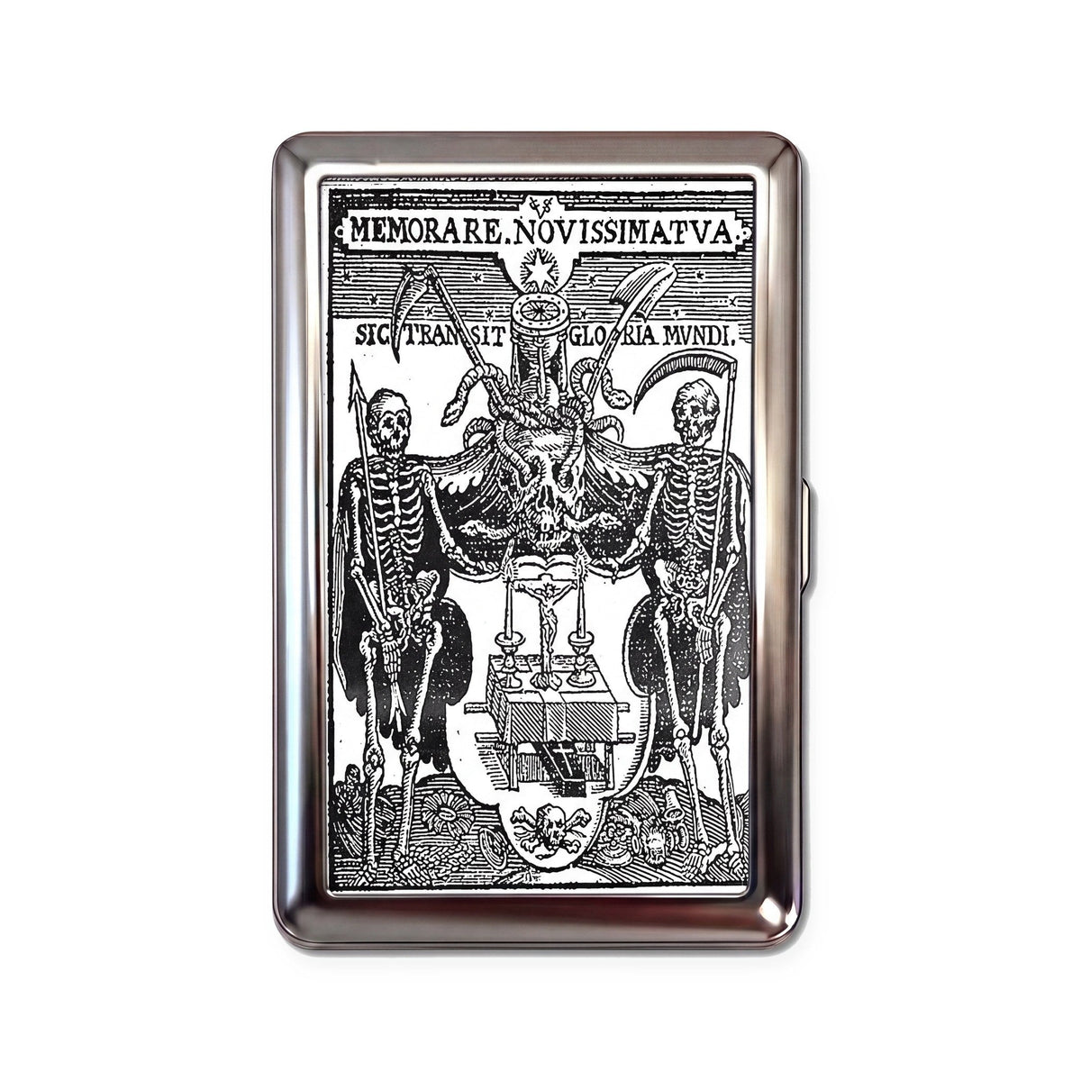 Memento Mori Tin Cardholder Wallet Chrome