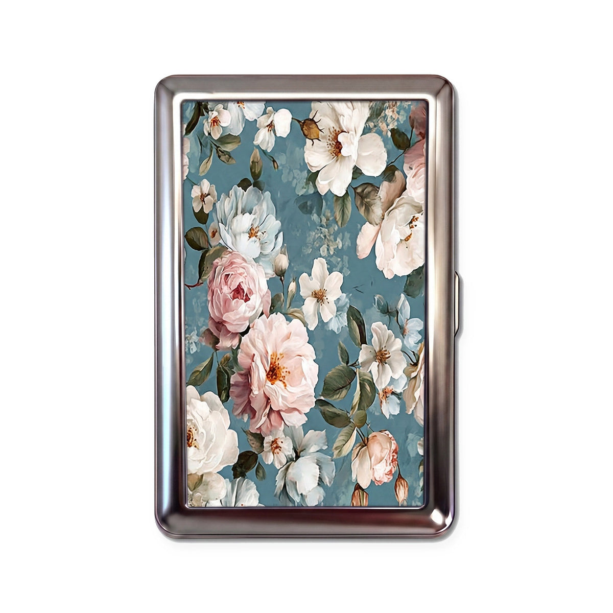 Porcelain Bloom Tin Cardholder Wallet Chrome
