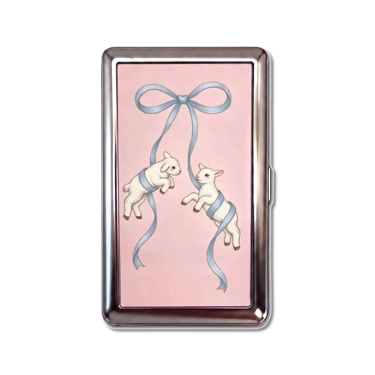 Ribbon Lambs Tin Cardholder Wallet Chrome