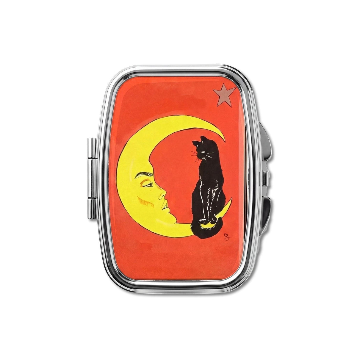 Cat & Crescent Tin Pill Box Chrome